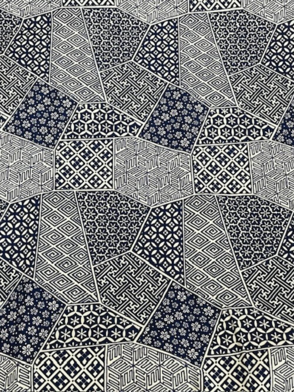 Vtg Marcus Brothers Textile Corp Faux Patchwork Fabric 100 X 45 In Navy Geometri